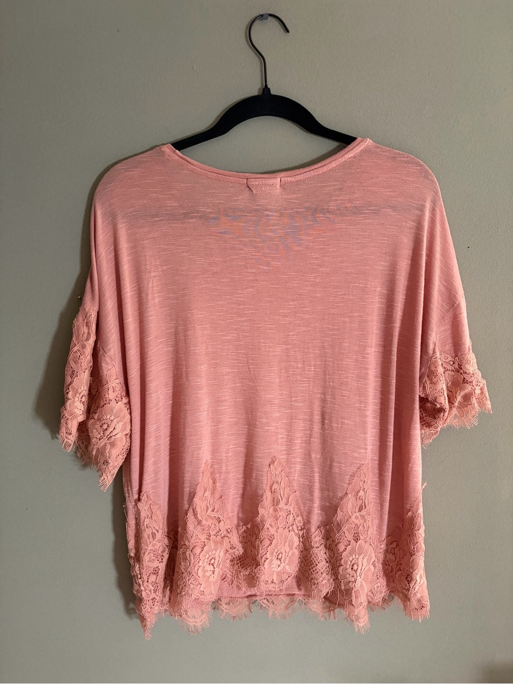Eyeshadow Top Blush Pink Lace Trim XL Linen Blend Blouse Romantic Boho Coquette - Picture 11 of 13